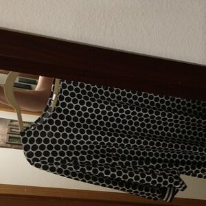 Tacera Navy and White Polka Dot Tea Length Dress, Flowing Material, XL,